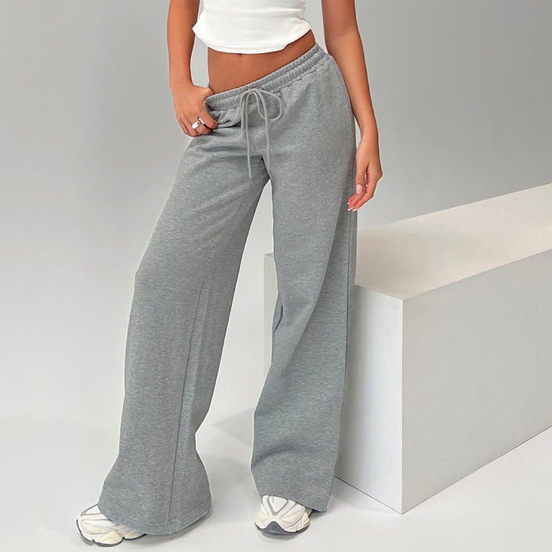 Women’s casual loose fit trousers by Bella Mia, featuring a drawstring waist and solid color, perfect for autumn wear.