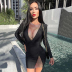 Elegant women's spring and autumn dress by Plush Fashion Hub featuring long sleeves, tight fit, and fashionable sexy design.