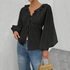 Women’s loose batwing sleeve cardigan top by Bella Mia, simple autumn winter T-shirt with a big swing design and relaxed fit.