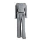 Gray long sleeve pajama set for women with wheat jacquard pattern, cozy winter loungewear from Plush Fashion Hub