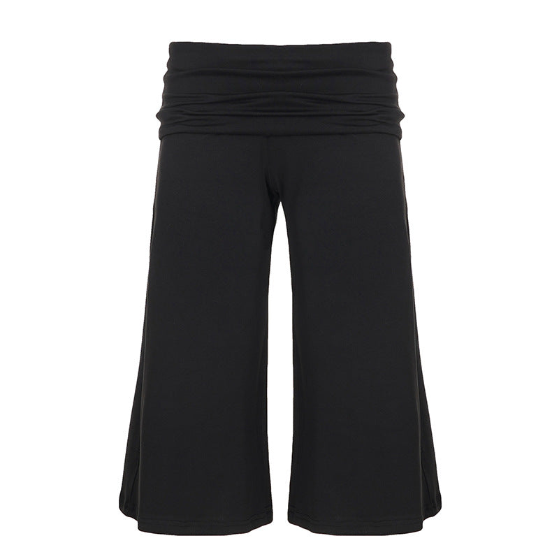Casual sports cropped pants by Wanita Store featuring high waist, solid color, wide-leg design, and straight-leg style.