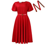 Women’s high waist puff sleeve round neck dress by Plush Fashion Shop, featuring a stylish and elegant design.