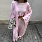 Bella Mia summer three-piece pajamas set with knitted solid color top, trousers, and comfortable home wear for women.