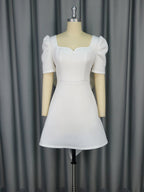 Bella Mia summer elegance square collar dress with bow backless design, perfect for parties, cocktails, and graduations.