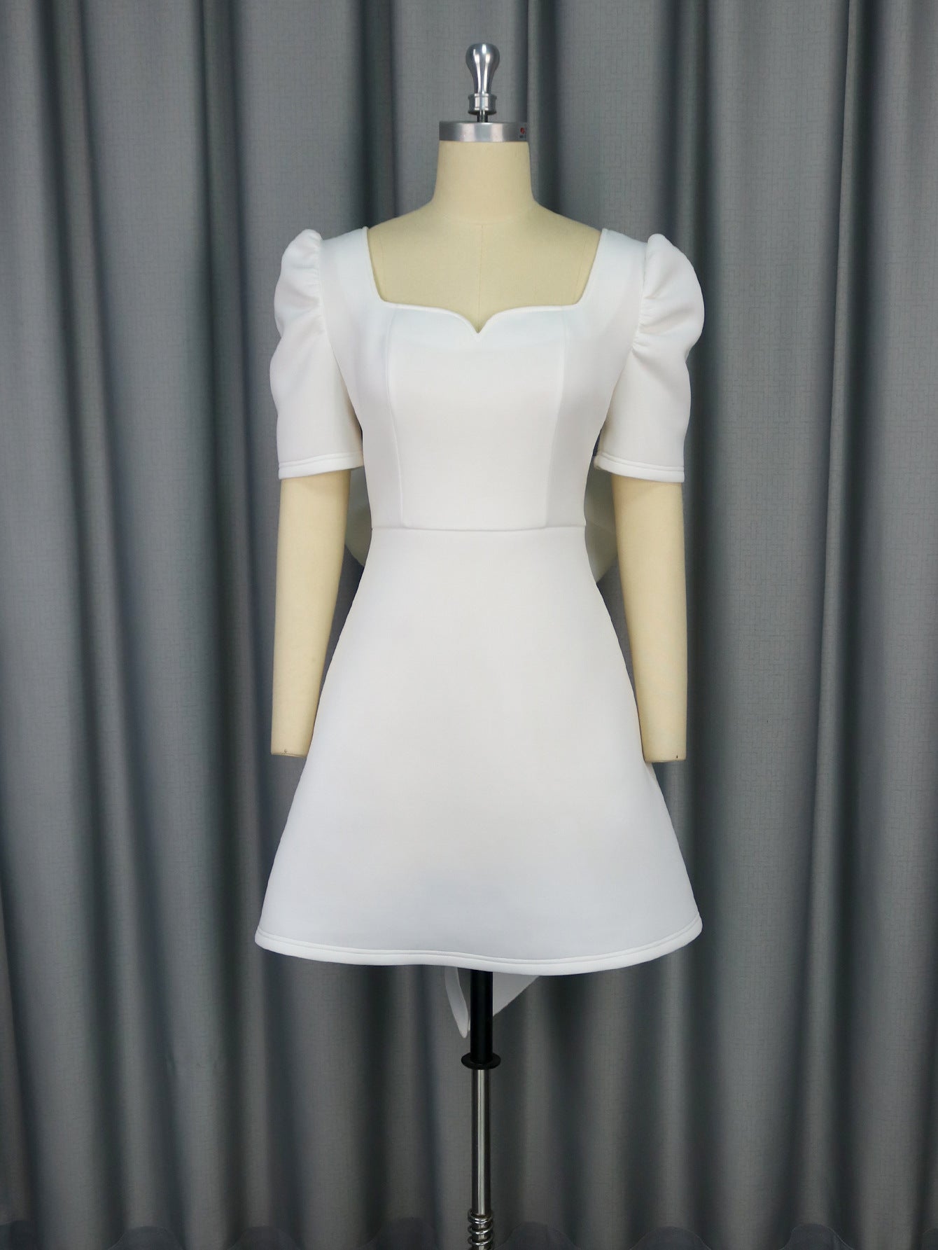 Bella Mia summer elegance square collar dress with bow backless design, perfect for parties, cocktails, and graduations.