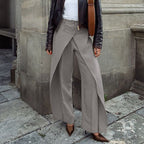 Bella Mia French Minority design high waist trousers for women, loose spring wide-leg pants with irregular, asymmetric casual style.