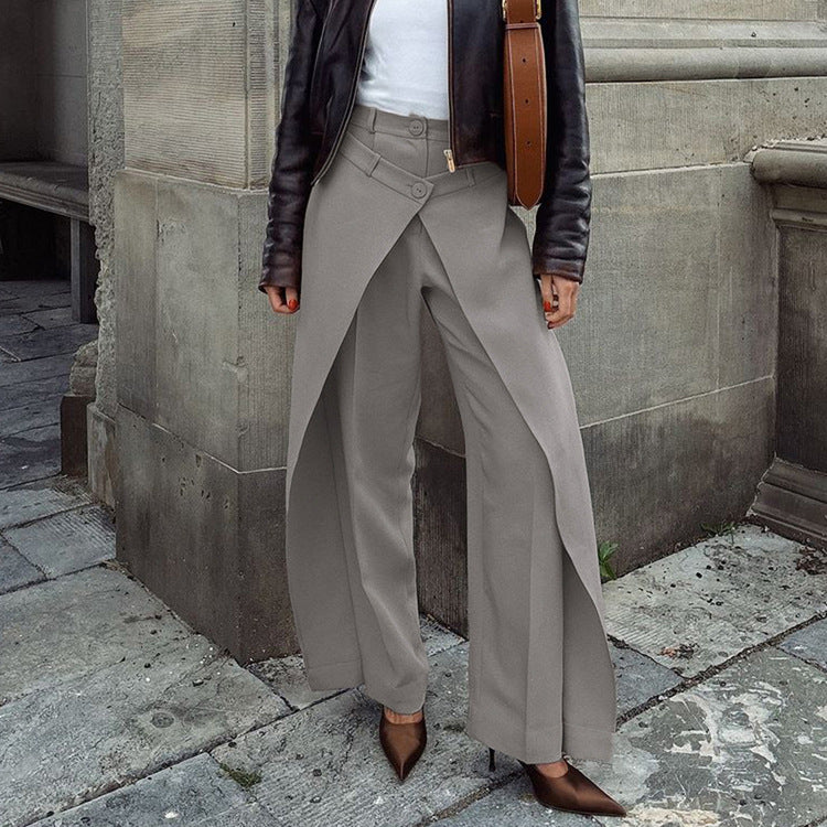 Bella Mia French Minority design high waist trousers for women, loose spring wide-leg pants with irregular, asymmetric casual style.