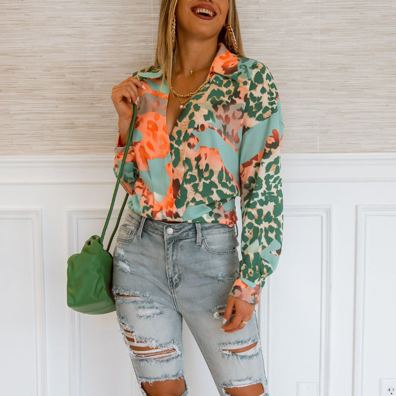 Women Clothing Figure Shirt Autumn Winter Long Sleeve Ladies Printed Shirt Bella Mia