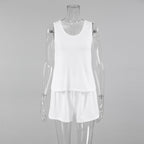 Bella Mia spring knitted sunken stripe ladies homewear vest and shorts two-piece set, casual soft and comfortable pajamas.