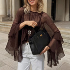 Women’s chiffon shirt with round neck and ruffle sleeves, loose fit, perfect for spring, by Wanita Store.
