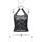 Bella Mia women's summer lace halter backless vest top, stylish all-match sleeveless design with intricate lace details.