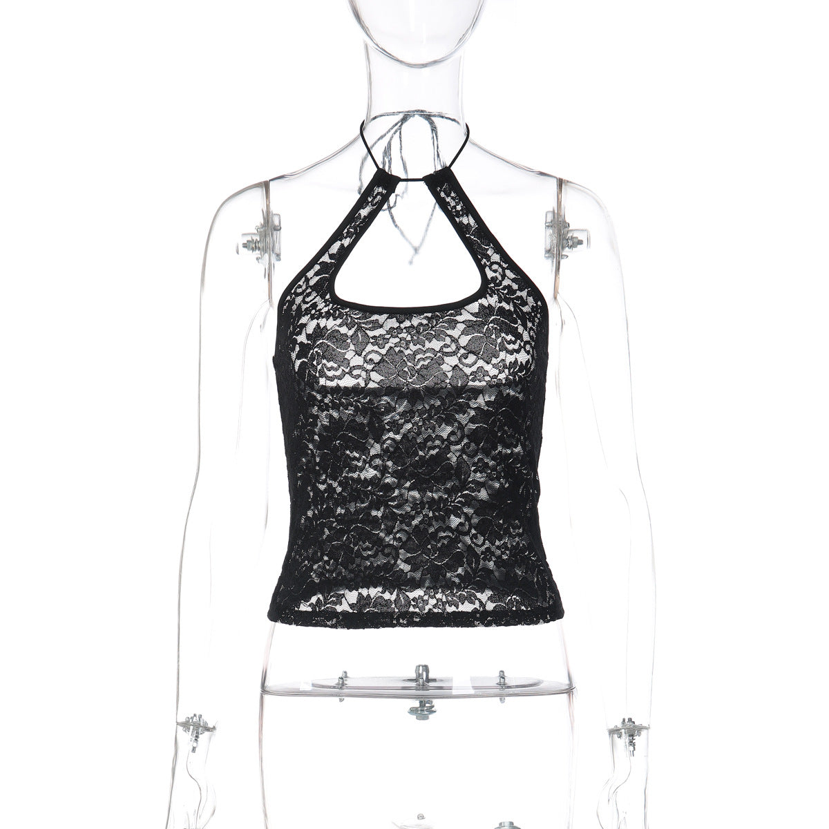 Bella Mia women's summer lace halter backless vest top, stylish all-match sleeveless design with intricate lace details.