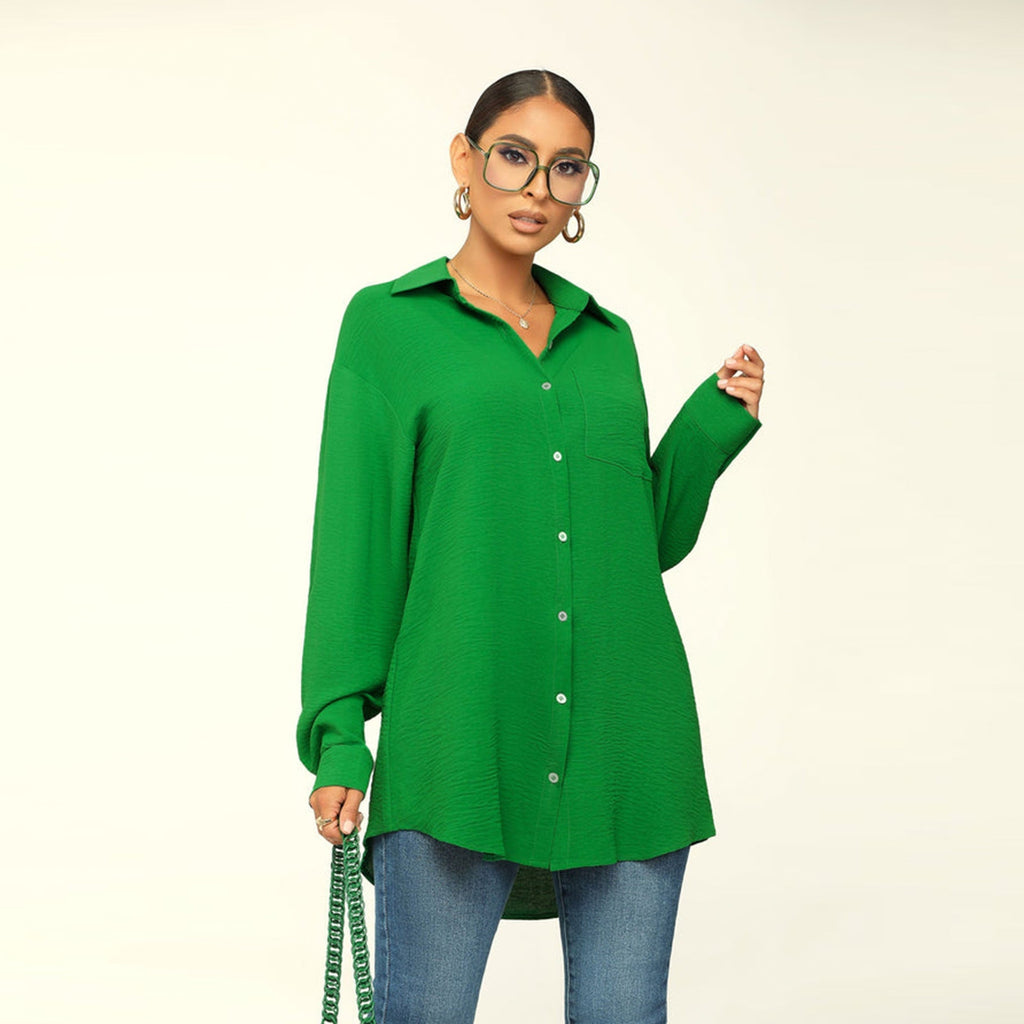 Bella Mia fall women's long sleeve solid color loose casual shirt, comfortable and stylish for women.
