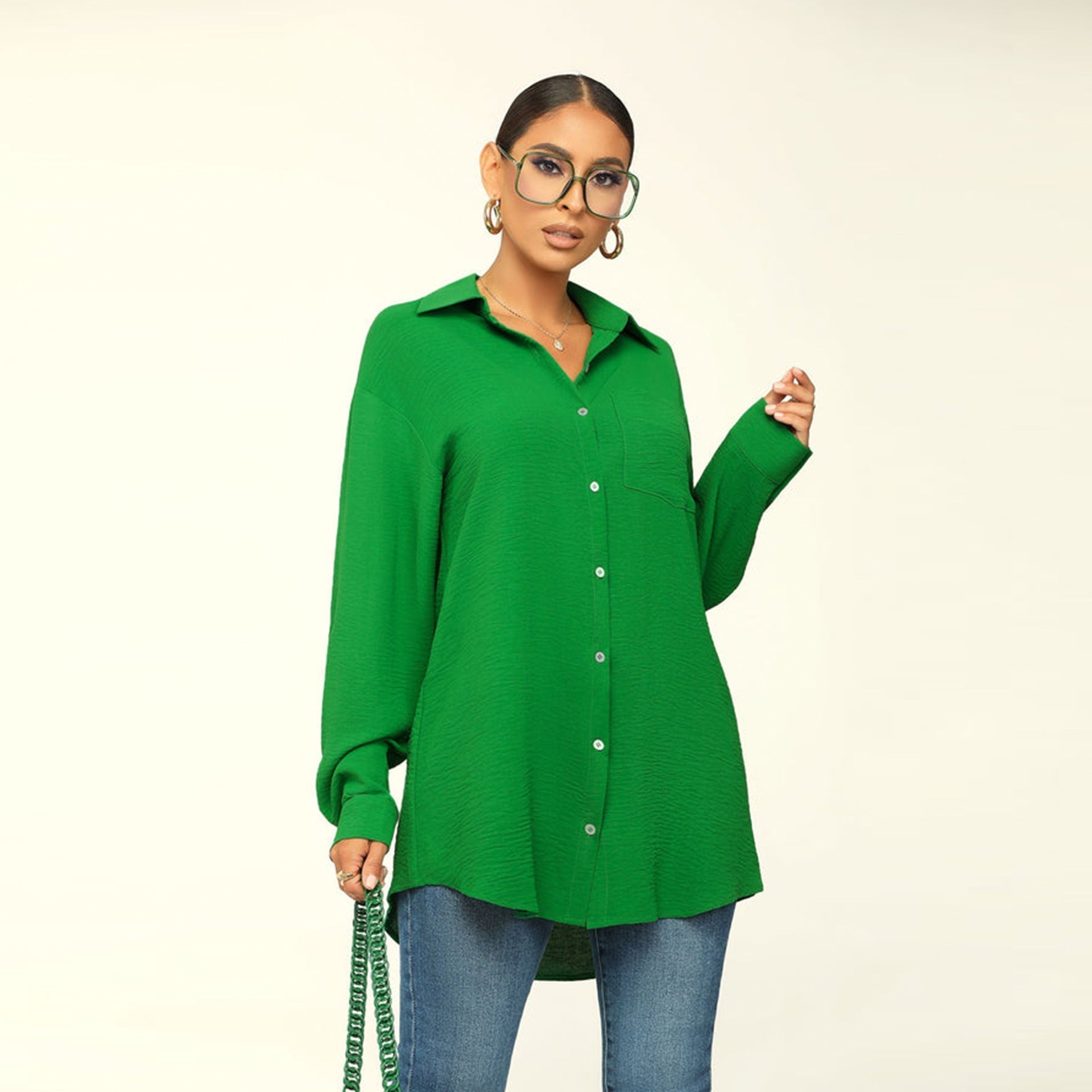 Bella Mia fall women's long sleeve solid color loose casual shirt, comfortable and stylish for women.
