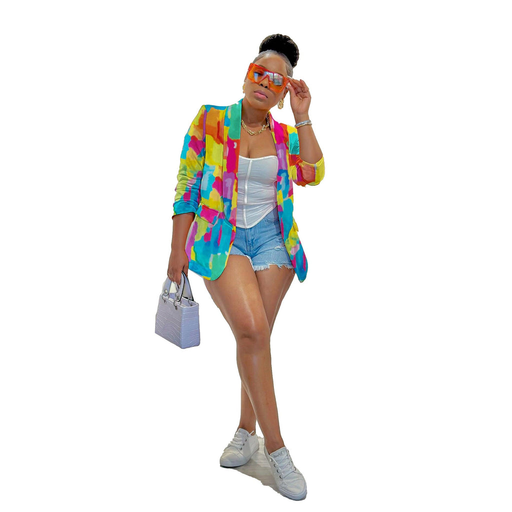 Casual color printing blazer top from Wanita Store featuring vibrant design and tailored fit, suitable for stylish everyday wear.