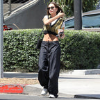 Blue loose woven wide-leg sports pants for women, casual summer streetwear, featuring a relaxed fit and comfortable style.