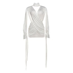 Bella Mia women's long sleeve deep V plunge neck dress with cutout and cross stitching, featuring a solid color fall winter design.