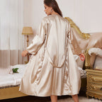 Bella Mia two-piece ice silk pajamas set, stylish casual nightgown with sling design, comfortable home wear for women.