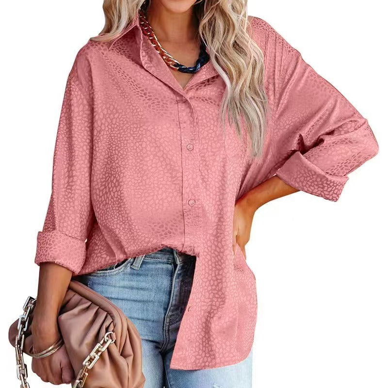Bella Mia women's long sleeve satin shirt with a gravel pattern, perfect for autumn, featuring a loose fit and comfortable style.