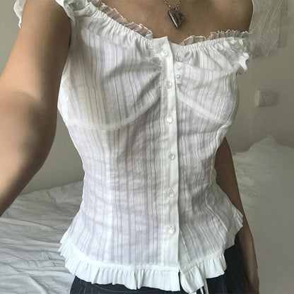 Women Clothing Summer Sexy Cold Shoulder Sleeveless Cardigan Shirt Bella Mia