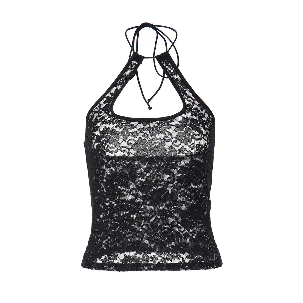 Bella Mia summer lace halter backless vest top for women, featuring a sexy, all-match design perfect for warm weather.