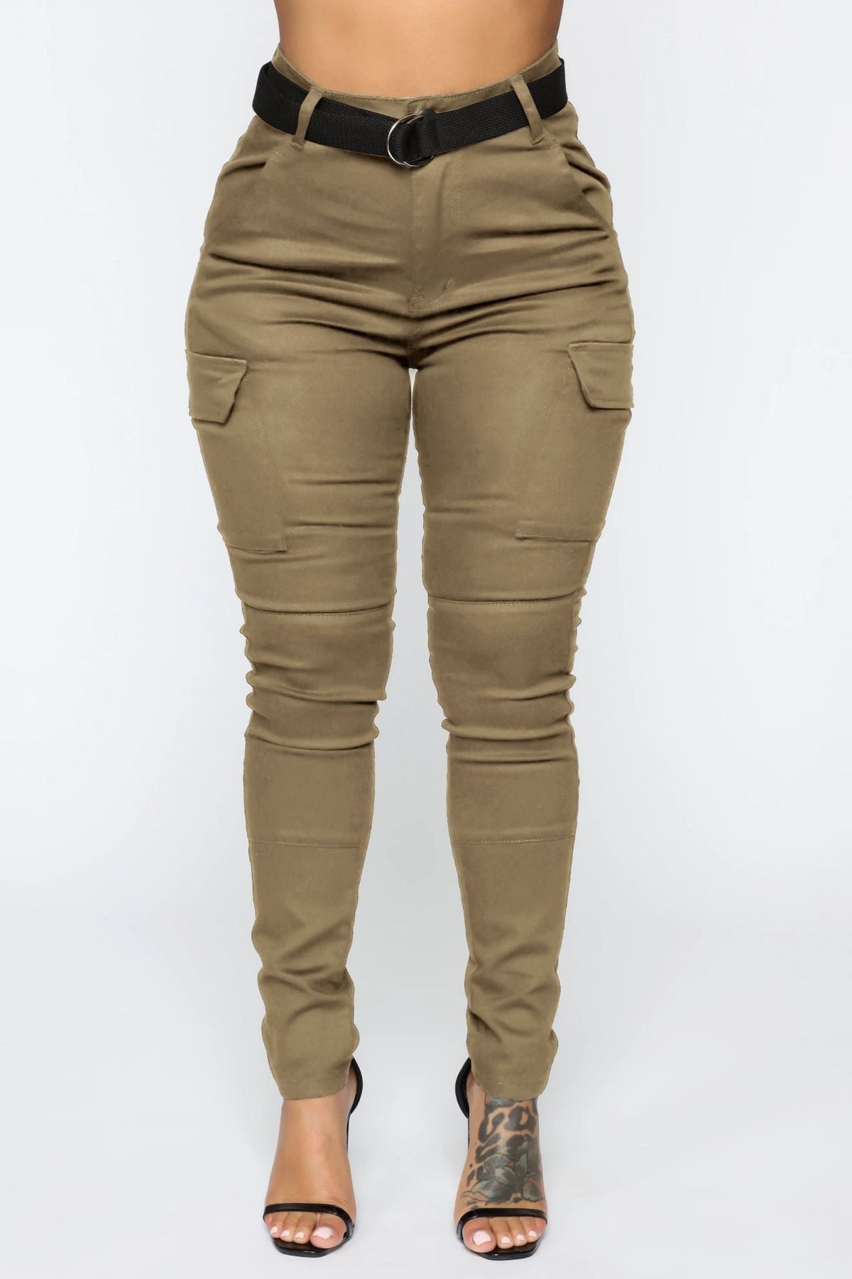 Casual women’s skinny stretch sports pants by Plush Fashion Hub, four-season trousers with belt, ideal for active and everyday wear.