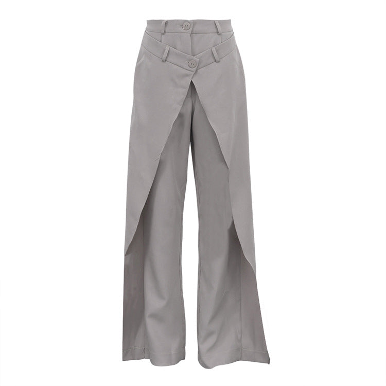 Bella Mia high waist wide-leg trousers for women, spring casual loose-fit asymmetric irregular design, stylish spring clothing
