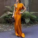 Sleeveless satin lace-up summer dress for women, casual vacation style, from Plush Fashion Hub, shown in a light, flowing fabric.