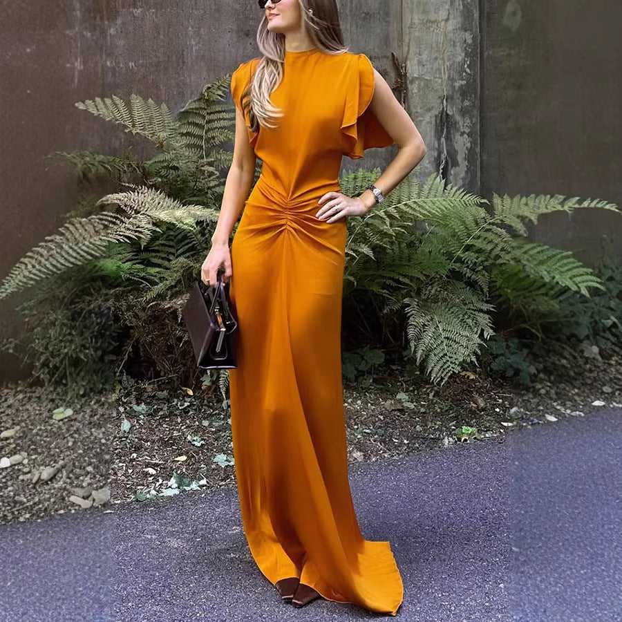 Sleeveless satin lace-up summer dress for women, casual vacation style, from Plush Fashion Hub, shown in a light, flowing fabric.