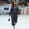 Women's cargo overalls with metal zipper and bread bag pockets, casual trousers from Wanita Store.