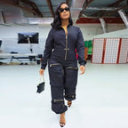 Women's cargo overalls with metal zipper and bread bag pockets, casual trousers from Wanita Store.