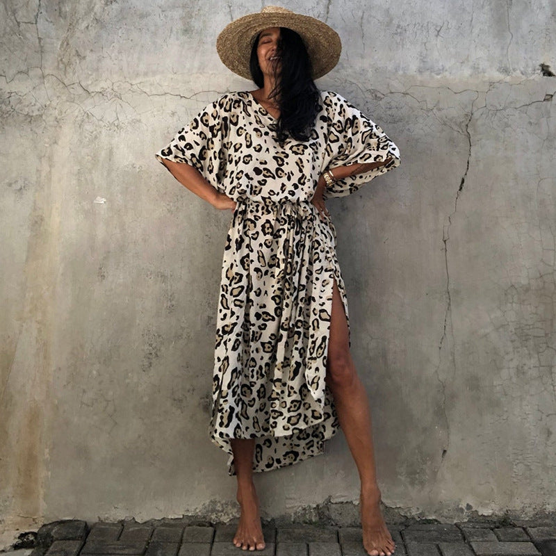 Plush Fashion Hub printed long beach skirt and cover-up with sun protection, perfect for vacation and swimsuit wear.