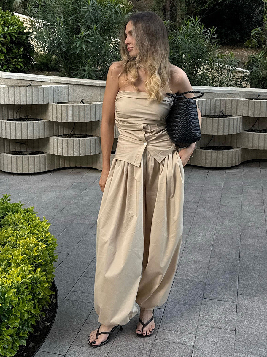 Loose cotton bloomers for women, wide-leg casual trousers with autumn street style, featuring a relaxed fit and comfortable design.