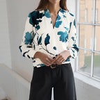 Bella Mia long sleeve floral printed shirt with ink artistic design, perfect for spring and autumn casual wear.