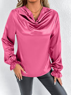Women’s summer satin shirt by Bella Mia, artificial silk top featuring a stylish, lightweight design for warm weather wear.