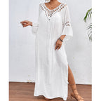 Women’s colorful crochet beach overskirt with backless cutout, loose fit, and long flowy design by Bella Mia.