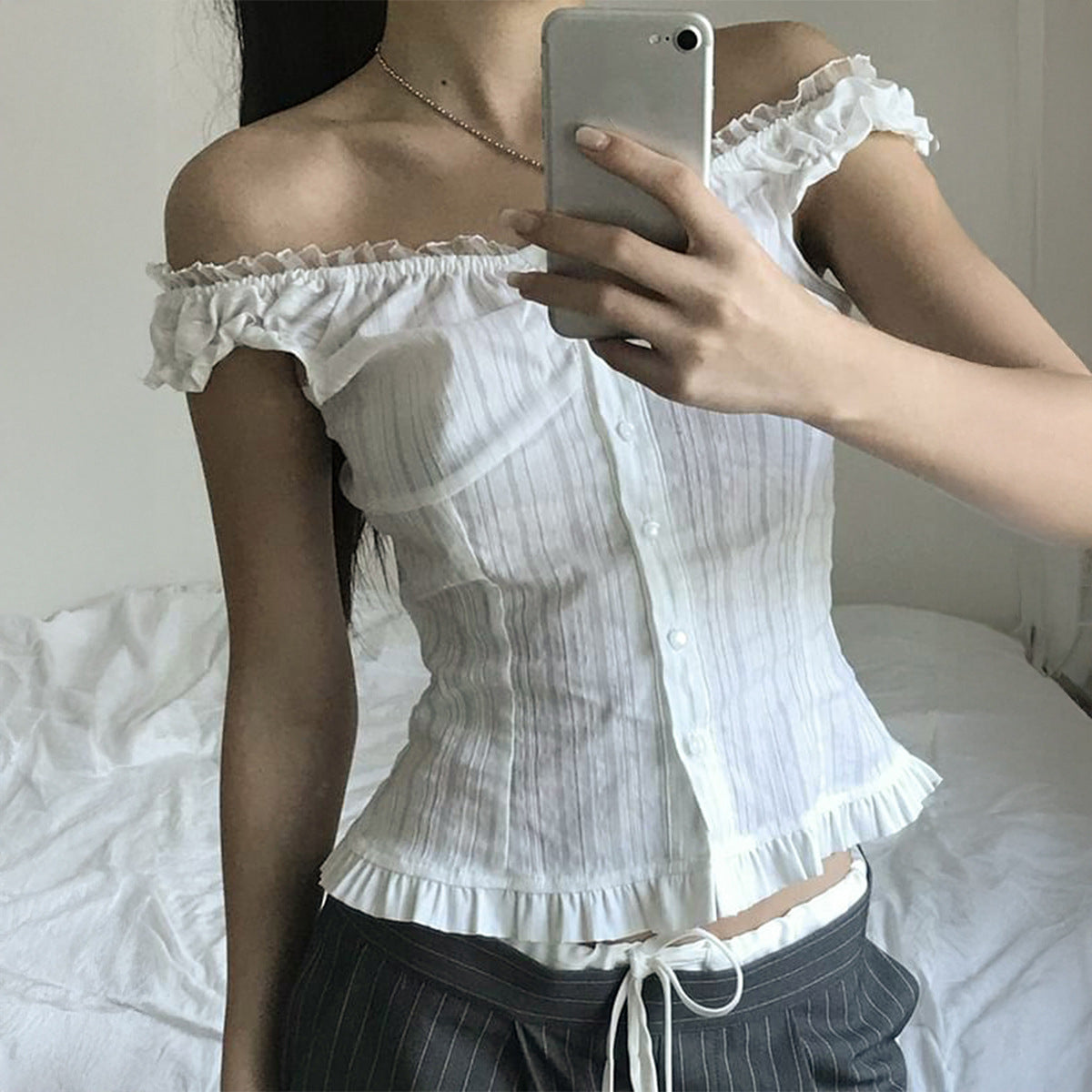 Women Clothing Summer Sexy Cold Shoulder Sleeveless Cardigan Shirt Bella Mia