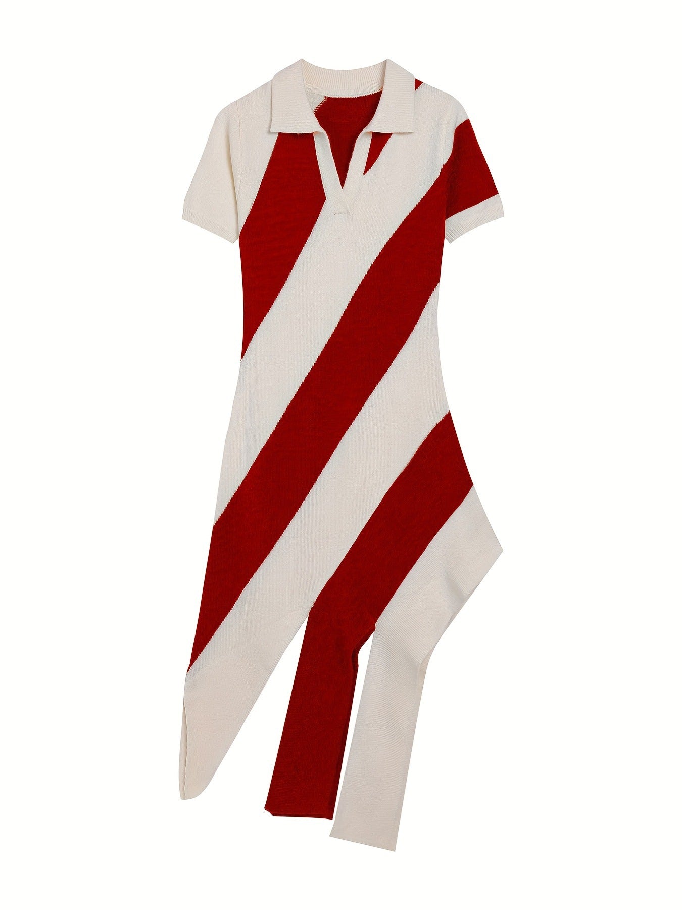 Slim Fit Knitted Dress Collared Polo Collar Tassel Striped Color Matching Personality Short Sleeve Dress Bella Mia