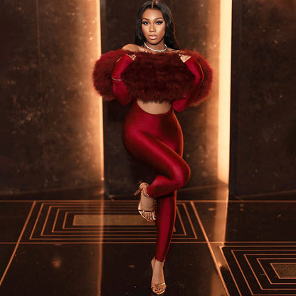 Autumn Winter Women off Shoulder Furry Stitching Sexy Cropped Long Sleeve Jumpsuit Women Bella Mia