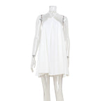 Light blue goddess-style halter short dress with a loose fit, perfect for summer, featuring a graceful, fashionable design.