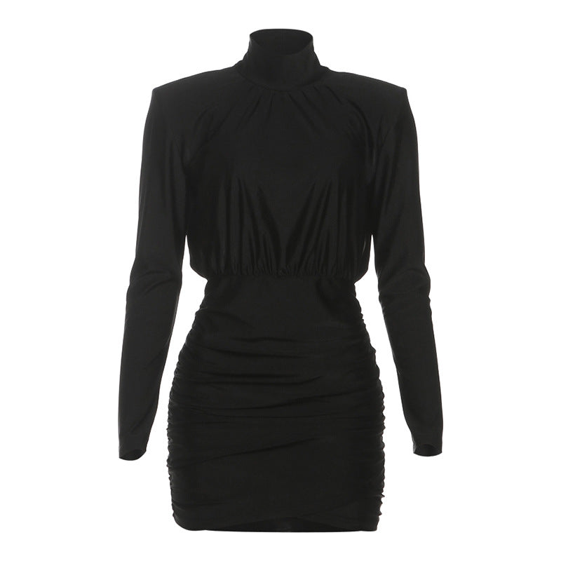 Fall Sexy Slim Fit Turtleneck Long Sleeve Narrow Short Solid Color Dress Bella Mia