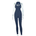 Wanita Store women's casual sports jumpsuit with hollow cutouts, backless design, tight fit, solid color, and low waist.