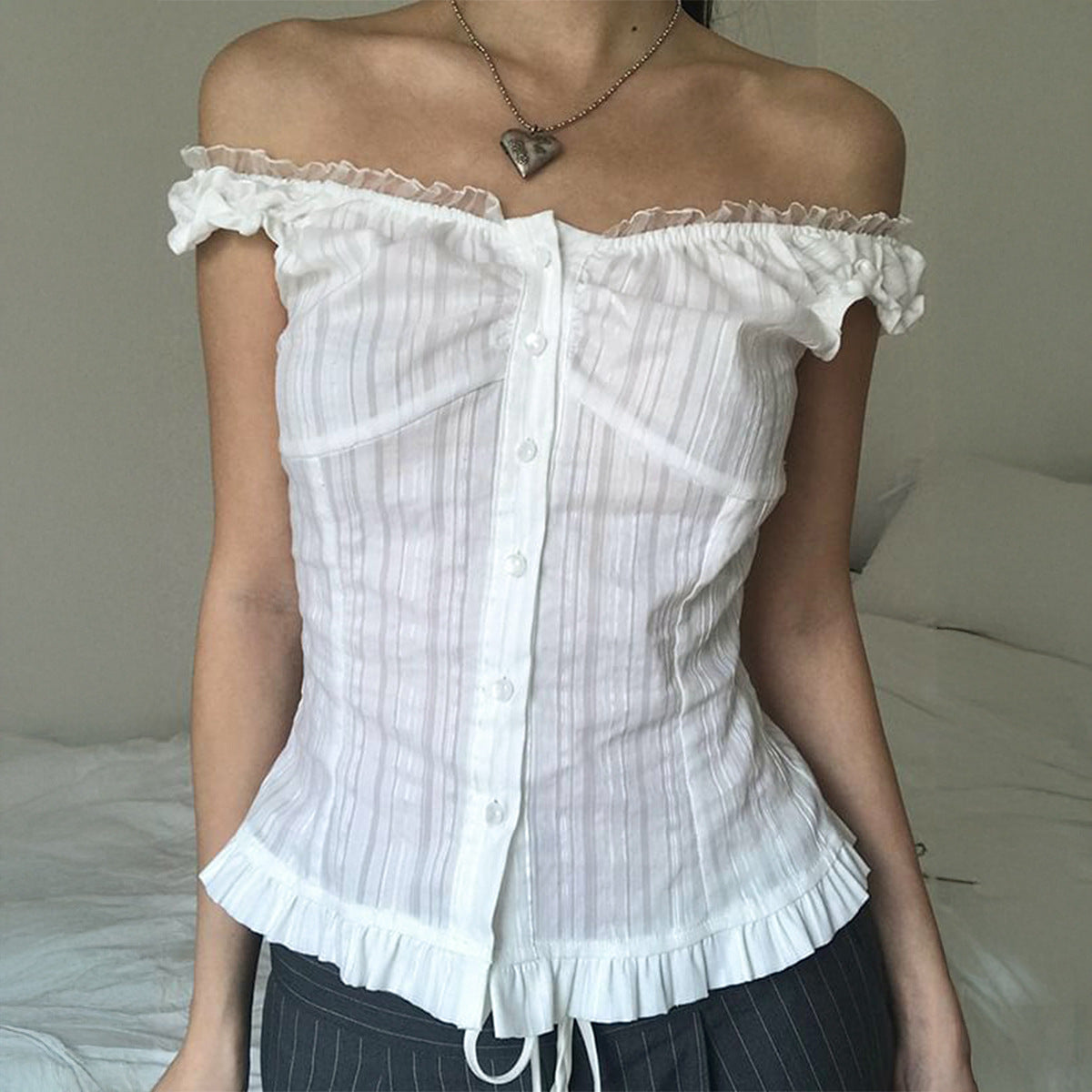 Women Clothing Summer Sexy Cold Shoulder Sleeveless Cardigan Shirt Bella Mia