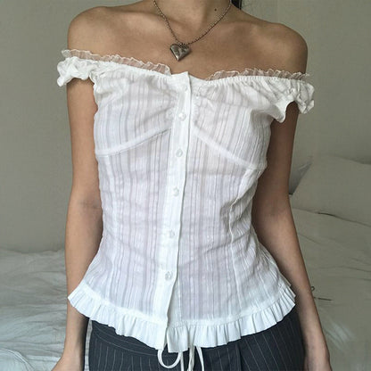 Women Clothing Summer Sexy Cold Shoulder Sleeveless Cardigan Shirt Bella Mia