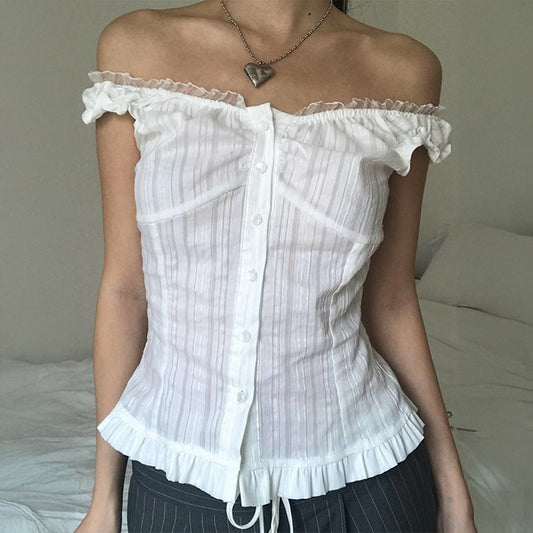 Women Clothing Summer Sexy Cold Shoulder Sleeveless Cardigan Shirt Bella Mia