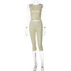Bella Mia women's summer polka dot sleeveless backless top and slim cropped pants two-piece set, stylish and breathable summer outfit.