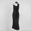 Polka dot strap maxi dress by Plush Fashion Hub featuring a halter neckline and fishtail silhouette for summer wear