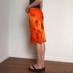 Chinese retro floral print chiffon mesh midi skirt with contrast color design, perfect for vacation and casual wear.