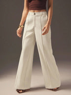 Bella Mia apricot high waist slimming women's pants with loose fit, wide leg design, perfect for casual autumn and winter wear.