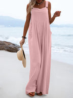 Women’s summer jumpsuit by Bella Mia featuring ethnic solid color design and wide-leg style, perfect for warm weather.